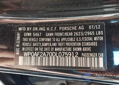 2013 Porsche Panamera Gts из США, поврежденный, VIN WP0AF2A70DL075912